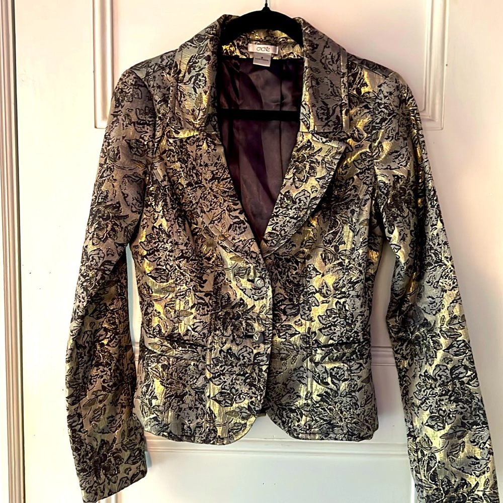 Vintage Caché Brocade Jacket,Gold Metallic and Brown Size 2